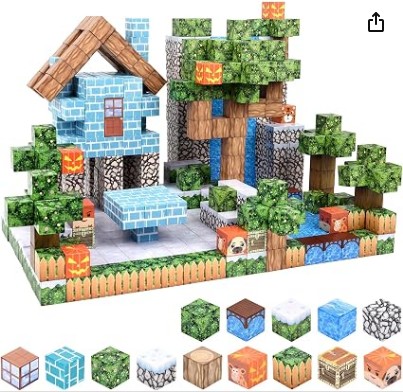 100PCS Magnetic Blocks for Kids, Pixel-Style Magnetic Cubes Construction Set with Idea Booklet, STEM Magnetic Building Blocks Toy for Boys and Girls Age 3+