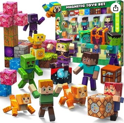 28 Pcs Magnetic Action Figures Building Blocks, 8 Human, 2 Bird, 2 Animal Figures & 16 Magnetic Cube Blocks, 360° Rotatable Joints, Birthday Gift Toys for Boys Girls Ages 6 7 8 9 10 11 12 Year Old